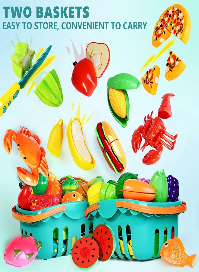 BAODLON 100 Pcs Play Food Set for Kids Kitchen, Pretend Food Toy for Toddlers Age 1-3, Plastics Cutting Fake Food/ Fruit/ Vegetable Accessories with 2 Baskets, Birthday Gifts for 2 3 4 5 Years Old Boys Girls - Image 3